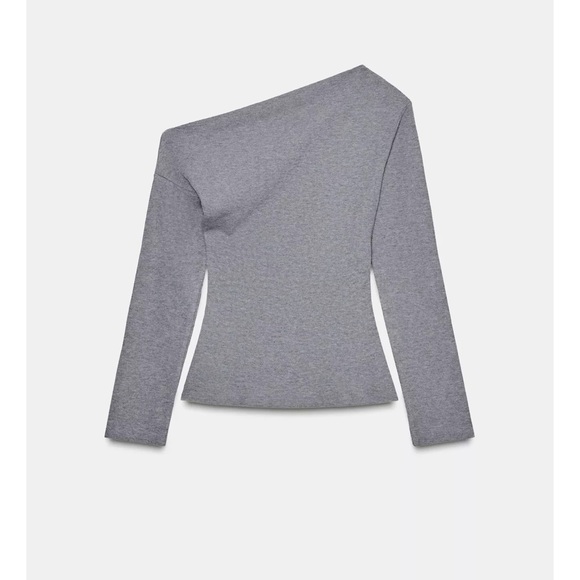NWT ZARA Asymmetric Gray Soft Off Shoulder Top - Medium - Picture 6 of 12